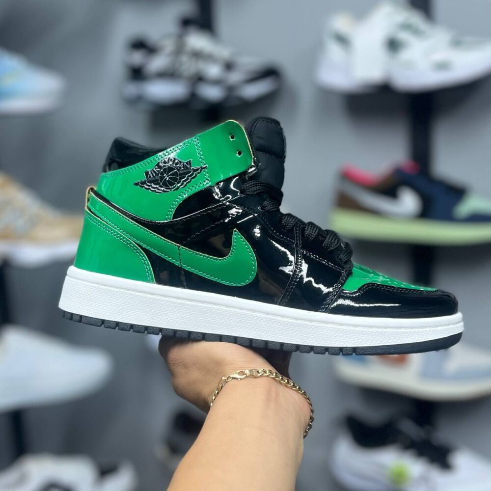 نایک جردن ۱ ساق دار ورنی مشکی سبز (747)